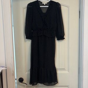 Chic Black Polka Dot Long Sleeve Dress